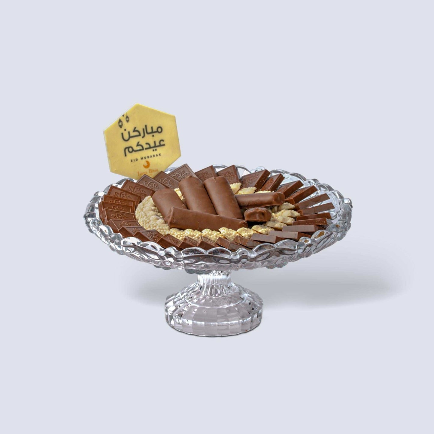 Premium Eid al-Adha Chocolate Tray – White Chocolate Sheep with Pistachio Filling + Milk Chocolate Wafer Squares + Lotus Crepe