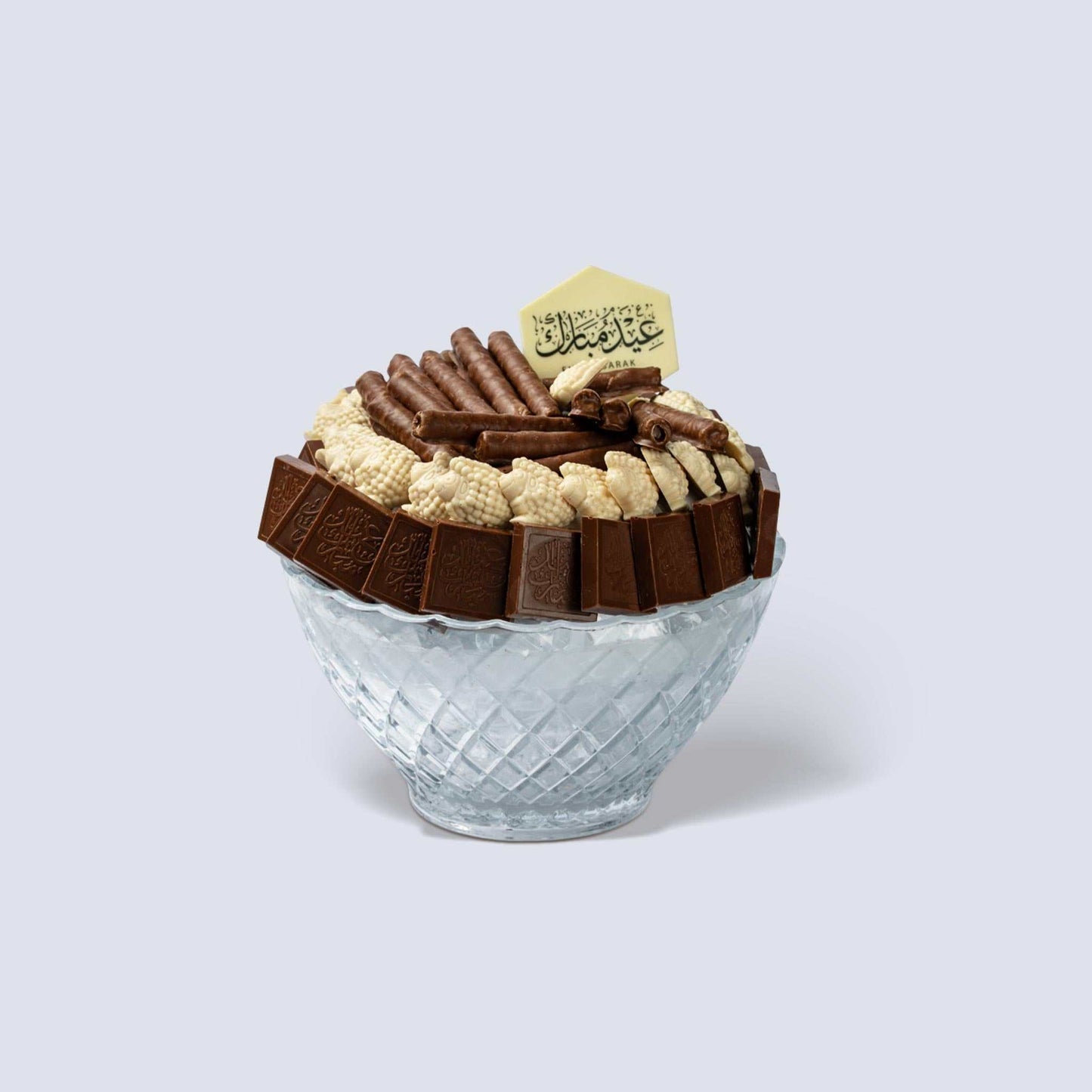Premium Eid al-Adha Chocolate Tray – White Chocolate Sheep with Pistachio Filling + Milk Chocolate Wafer Squares + Lotus Crepe